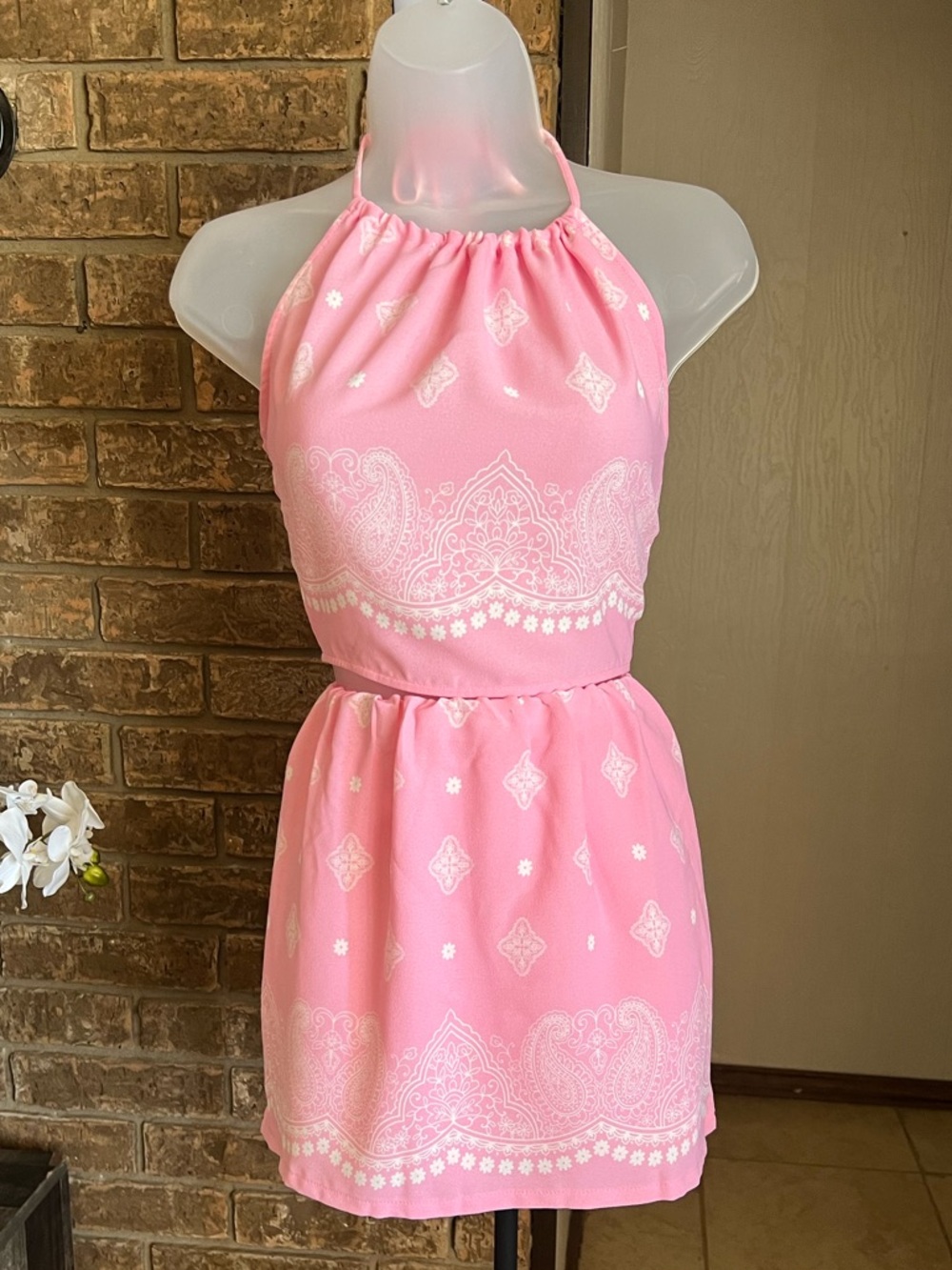 JULIA by Love pink mini skirt and halter top  set